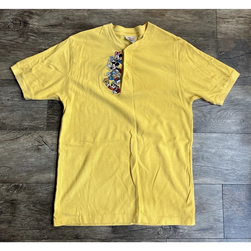 VTG Disney Store Mickey Mouse Embroidered Button Up Shirt Yellow Unisex Small